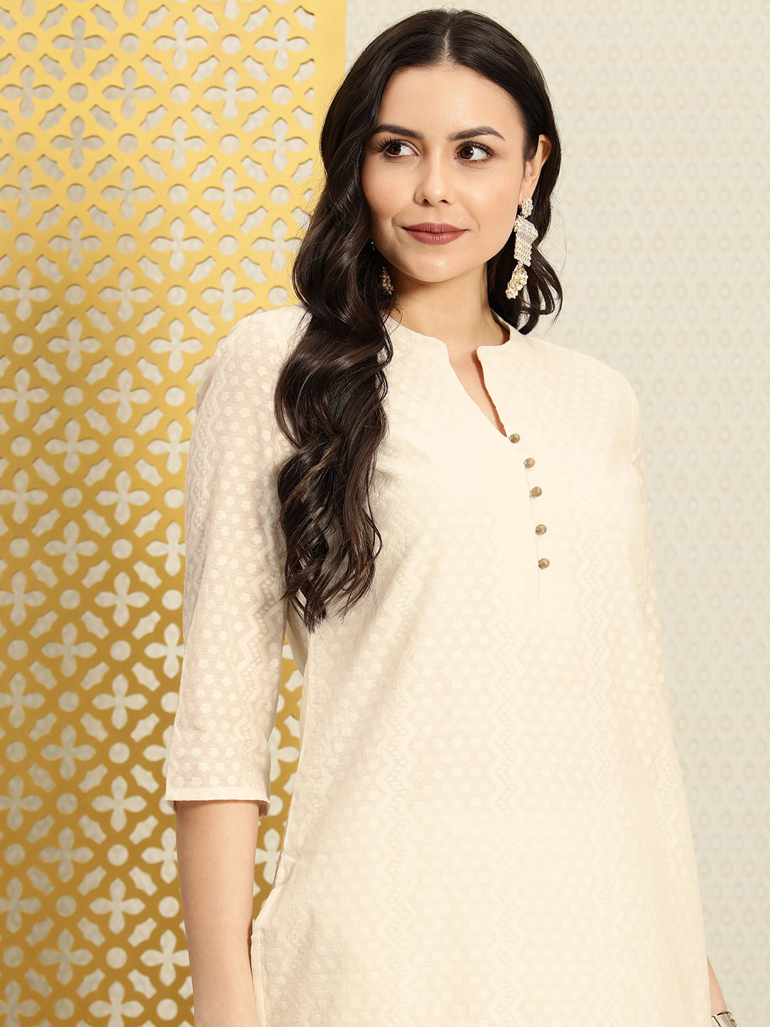 House of Pataudi Women Woven Design Pastels Regular Jashn Kurta