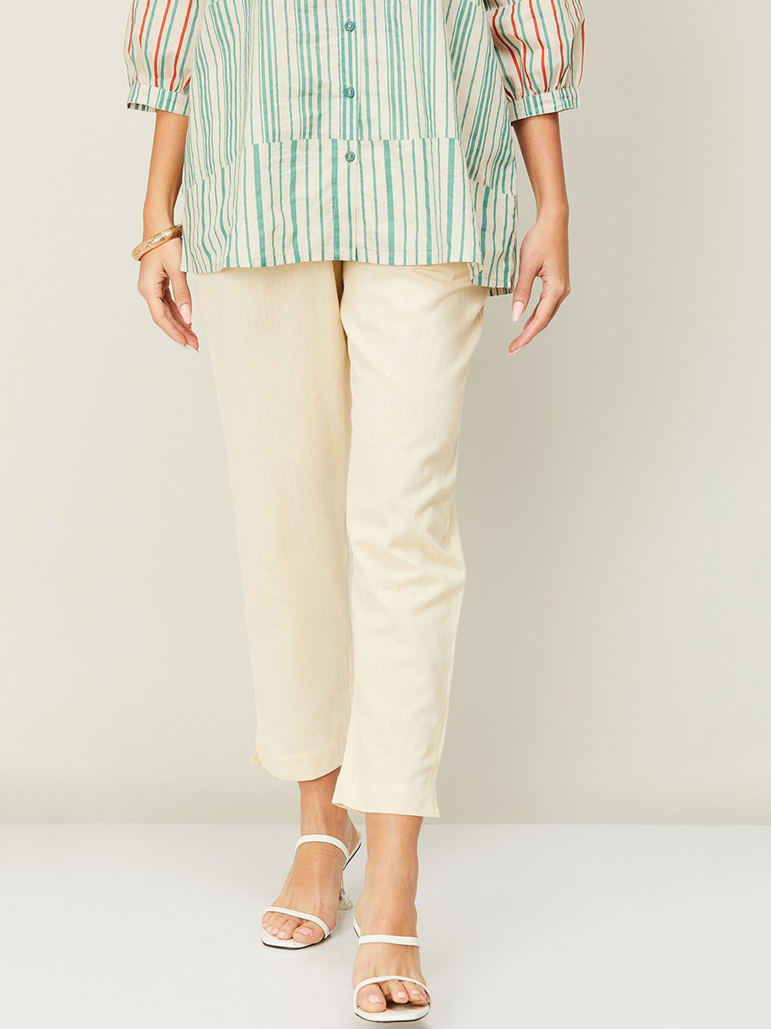Melange by Lifestyle Women Cotton Flax Trousers