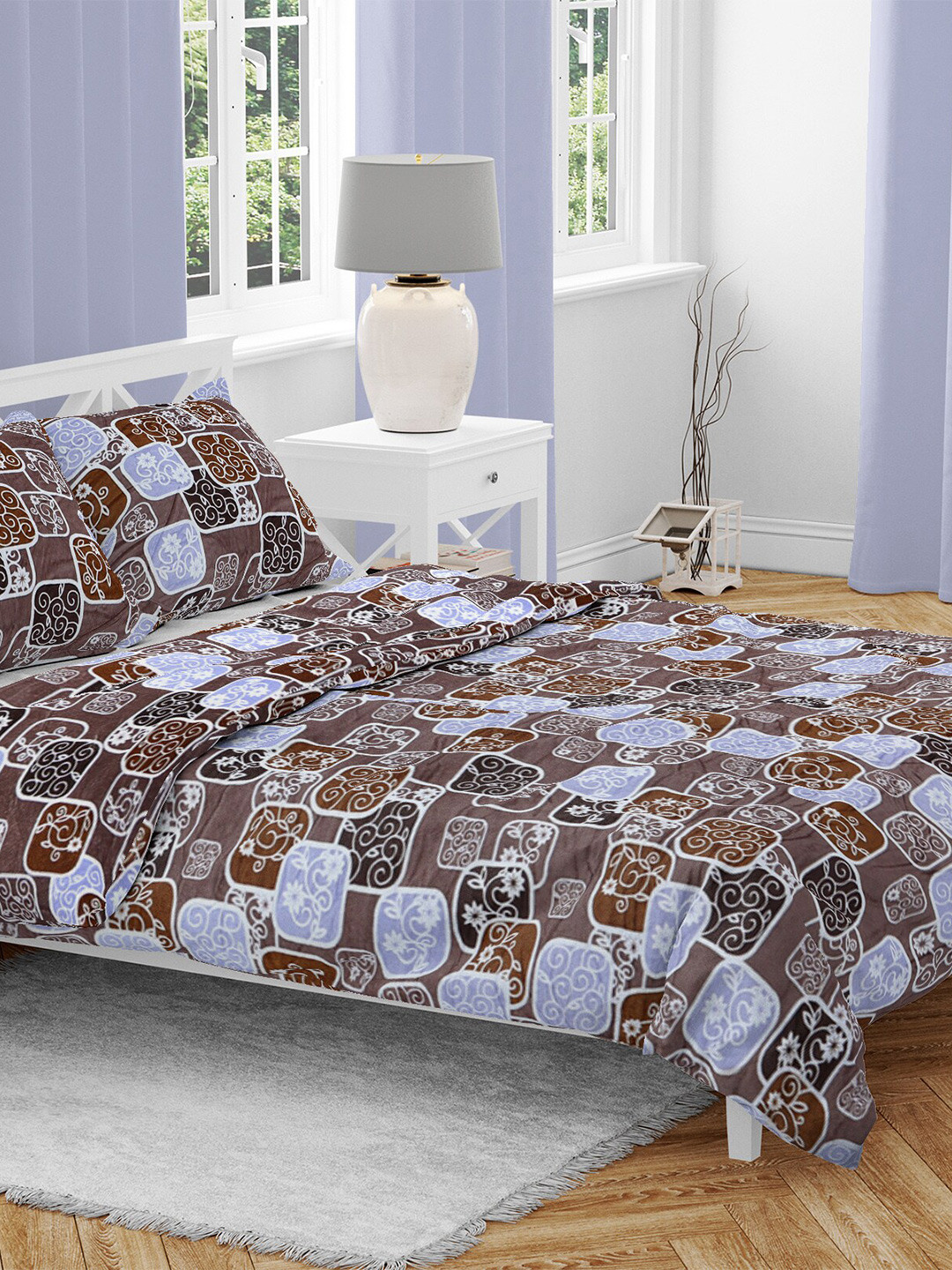 AAZEEM Coffe Mix Eds Brown Floral Polyester Breathable 210 TC Queen Fine Bedsheet with 2 Pillow Covers-100 x 90 inches