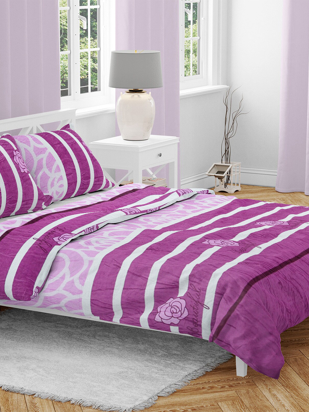 AAZEEM Rose Eds Pink Floral Polyester Breathable 210 TC Queen Fine Bedsheet with 2 Pillow Covers-100 x 90 inches