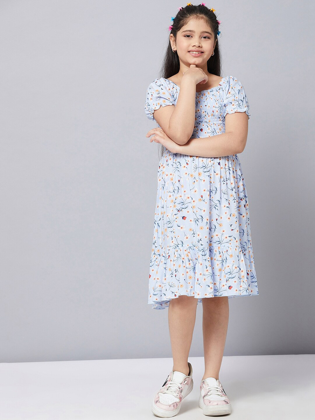 StyloBug Girls Floral Printed A-Line Pure Cotton Dress