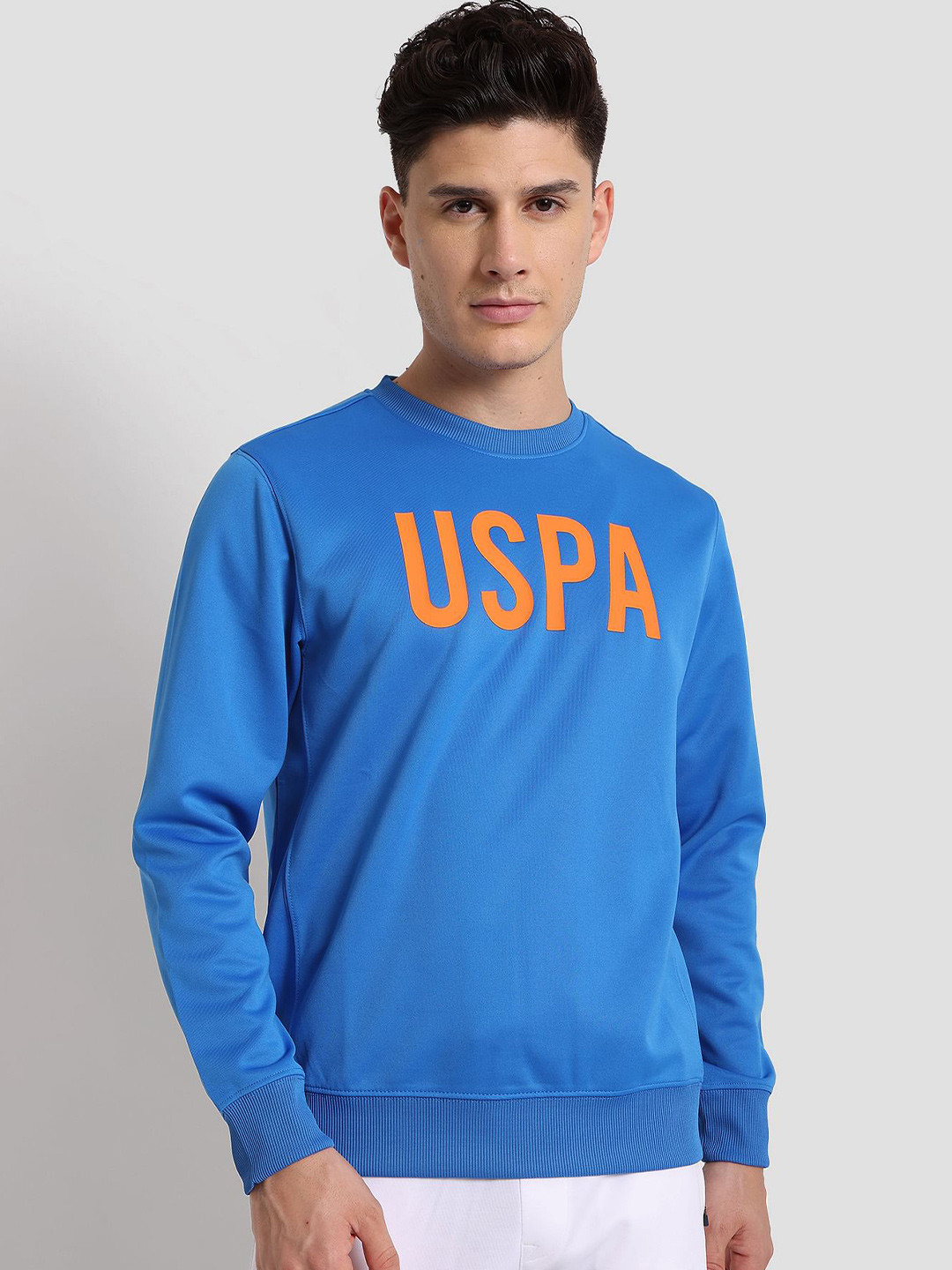 U S Polo Assn Men Blue Printed Durable Athletic Pullover