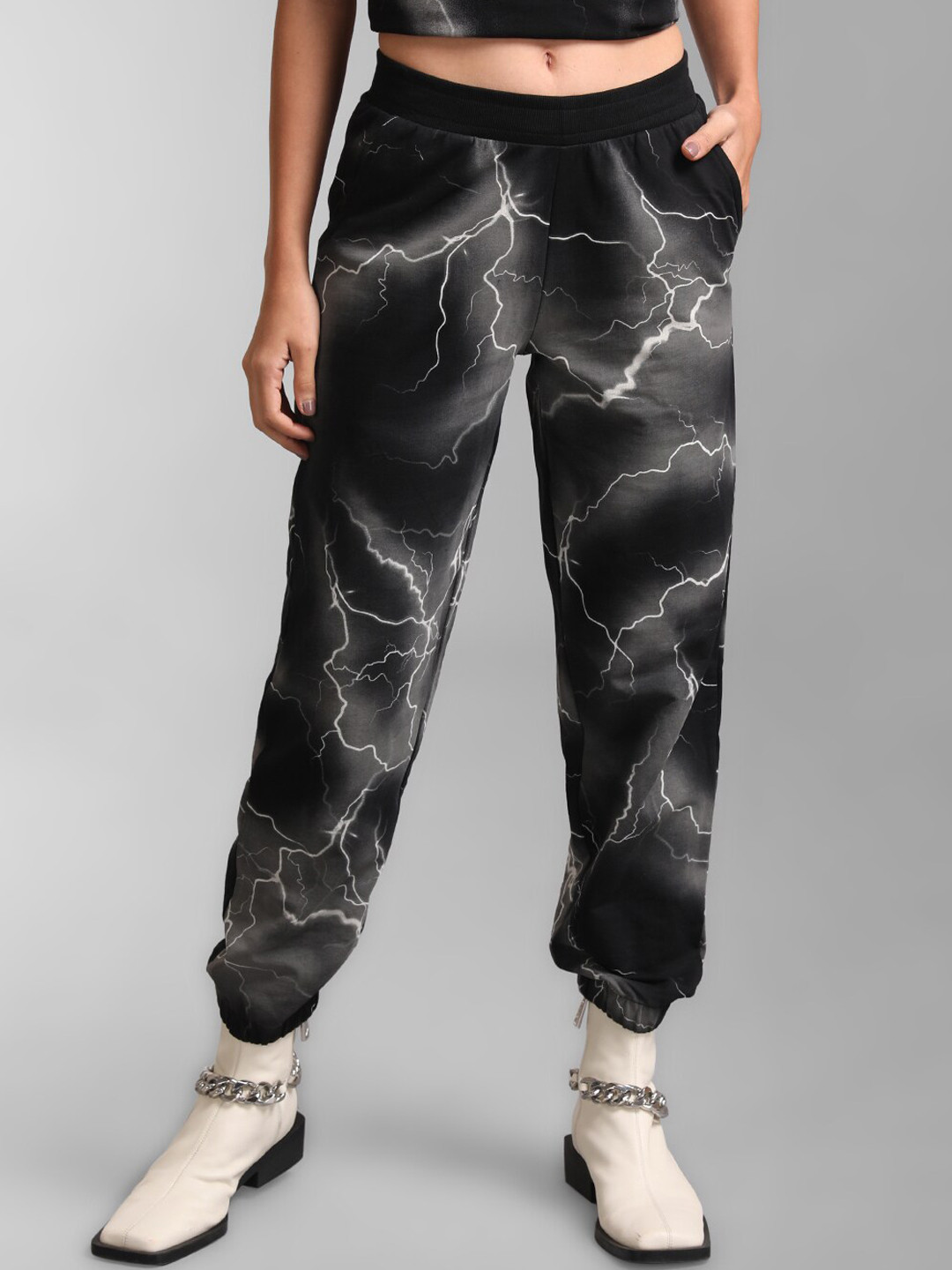 KZ07 By Kazo Women Lightning Printed High-Rise Cotton Joggers