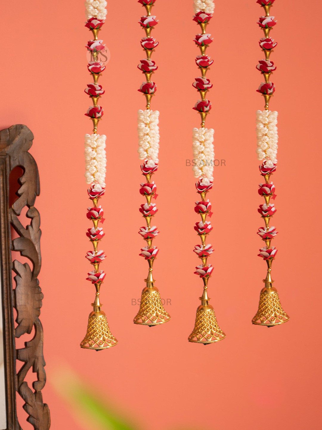 BS AMOR Hanging Latkan Plastic Hall 6Pcs Floral Wall Decor-33.5In