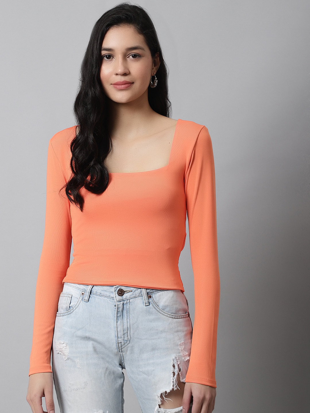 NoBarr Orange Checked Shirt Style Longline Top