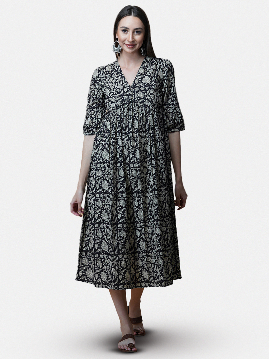 GULAB CHAND TRENDS Floral A-Line Midi Ethnic Dresses