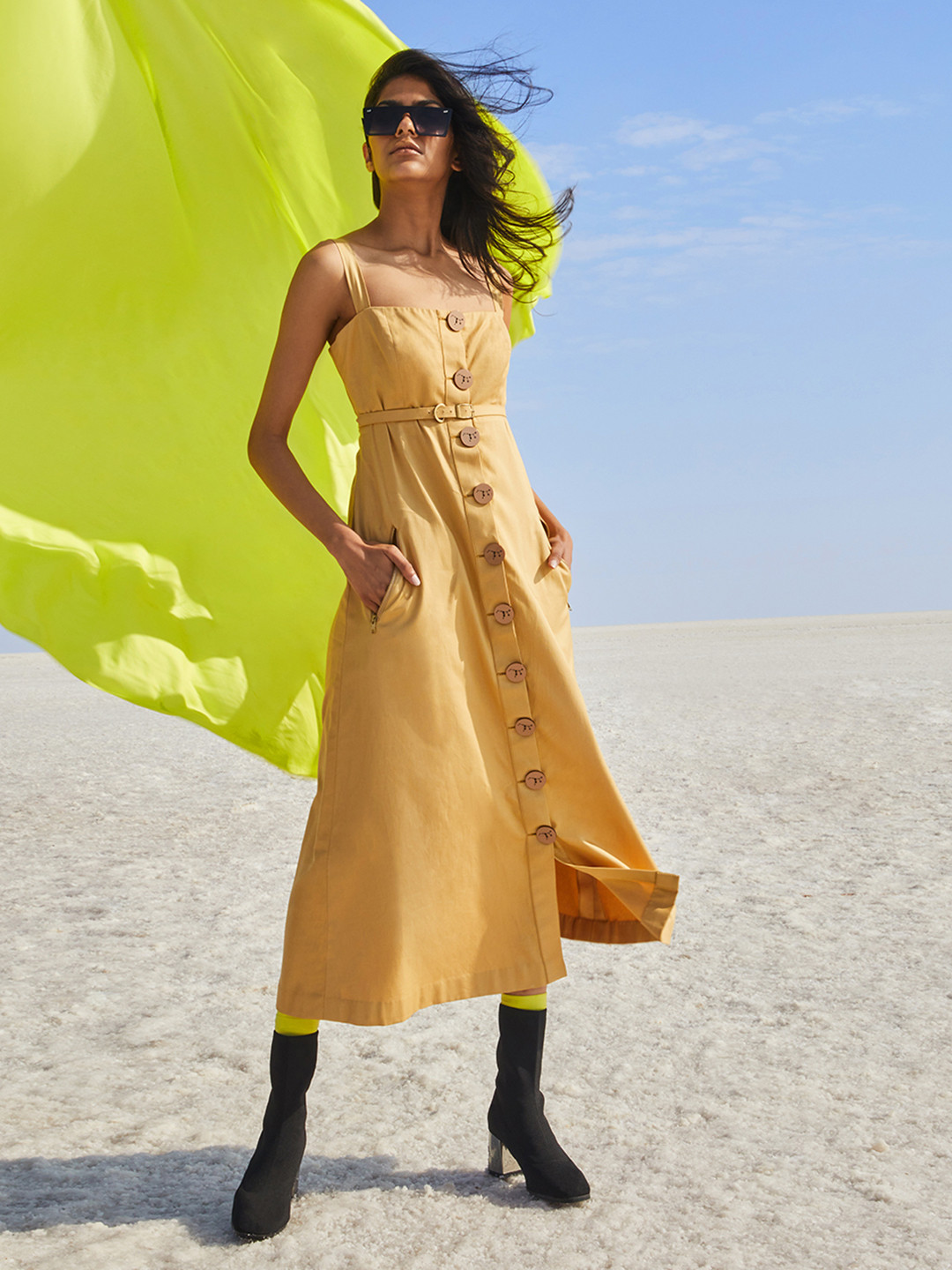 Crimsoune Club Khaki Empire Midi Dress
