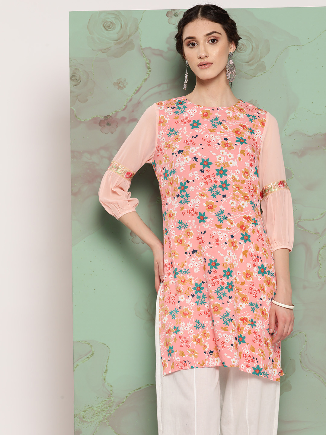 Sangria Floral Print Straight Kurta