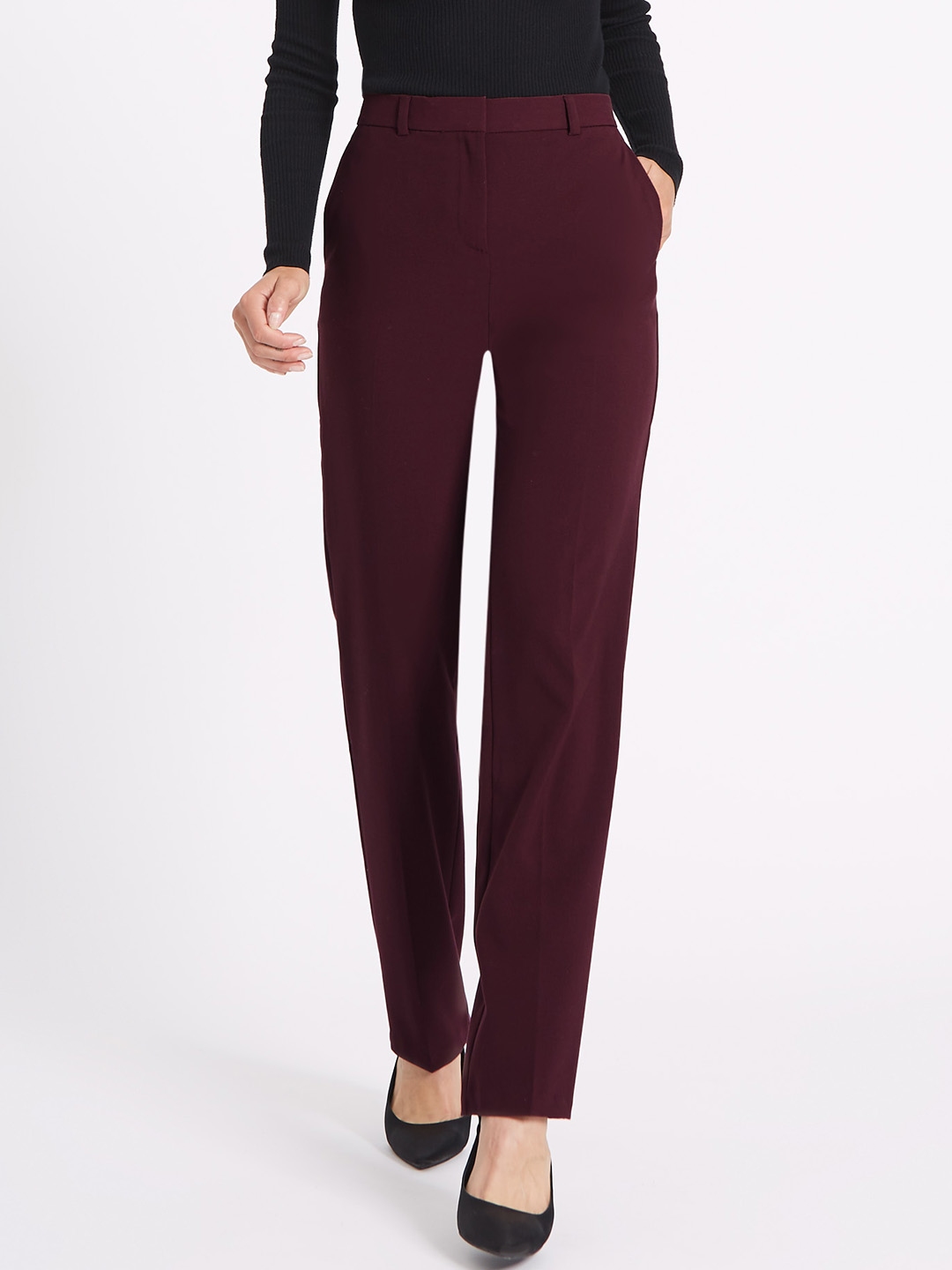 Plain Dusky Maroon Ladies Maroon Georgette Parallel Trouser