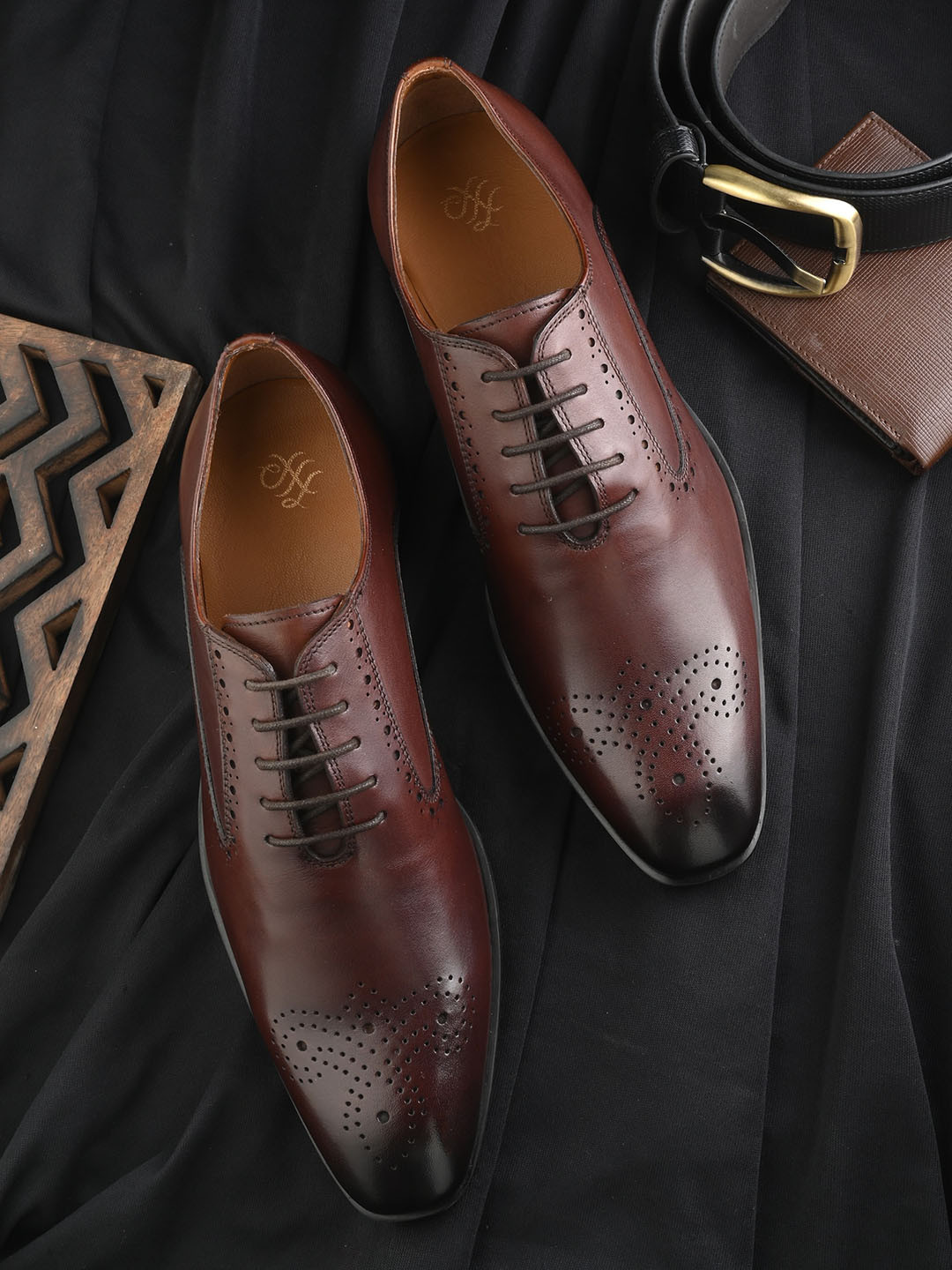 House of Pataudi Men Genuine Leather Formal Brogue Shoes
