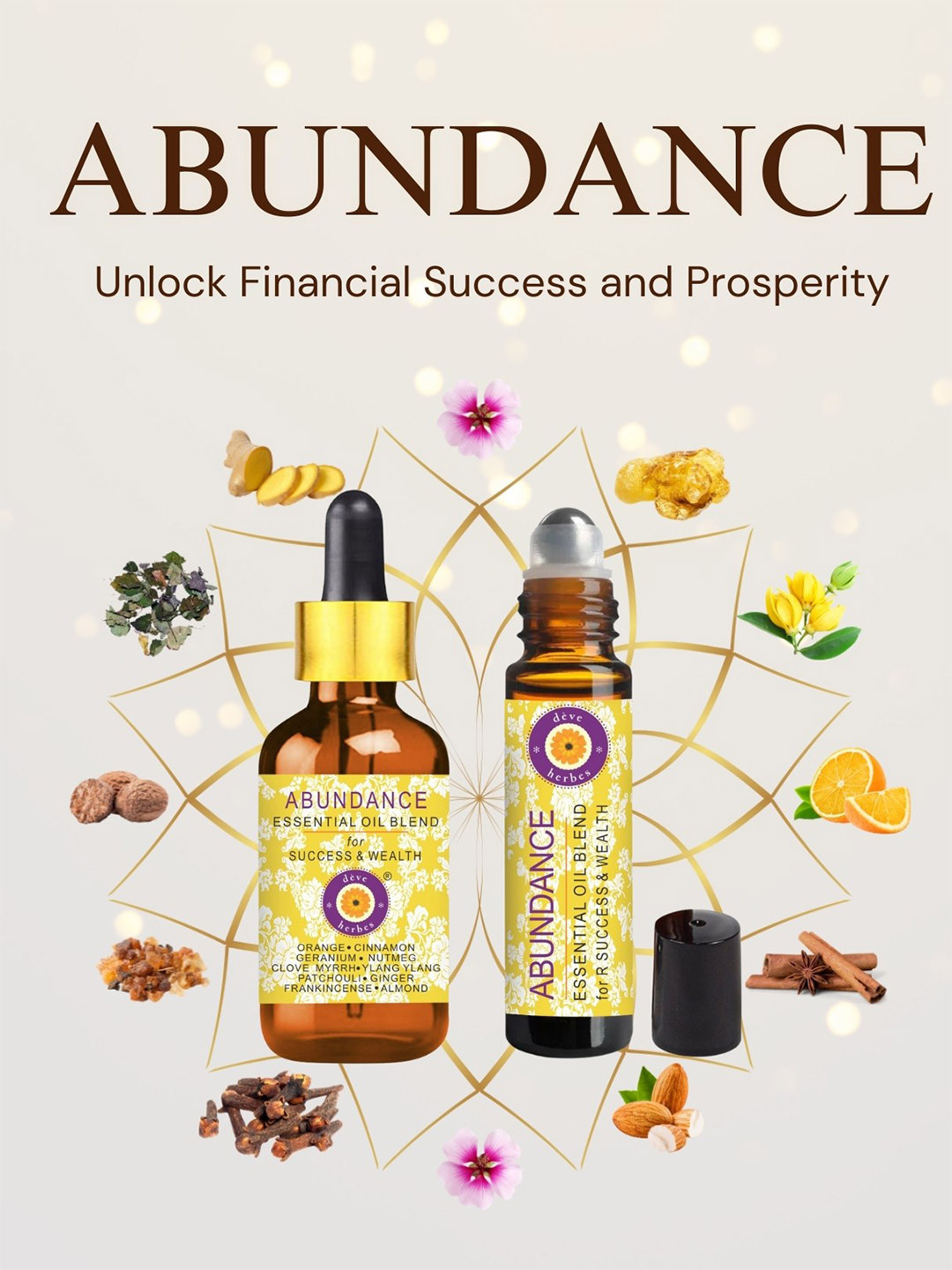 Deve Herbes Set Of 2 Abundance Essential Oil Blend for Success & Wealth - 10ml & 5ml