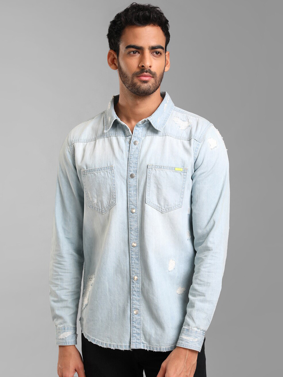 KZ07 By Kazo Men Rugged Denim Faded Cotton Casual Shirt