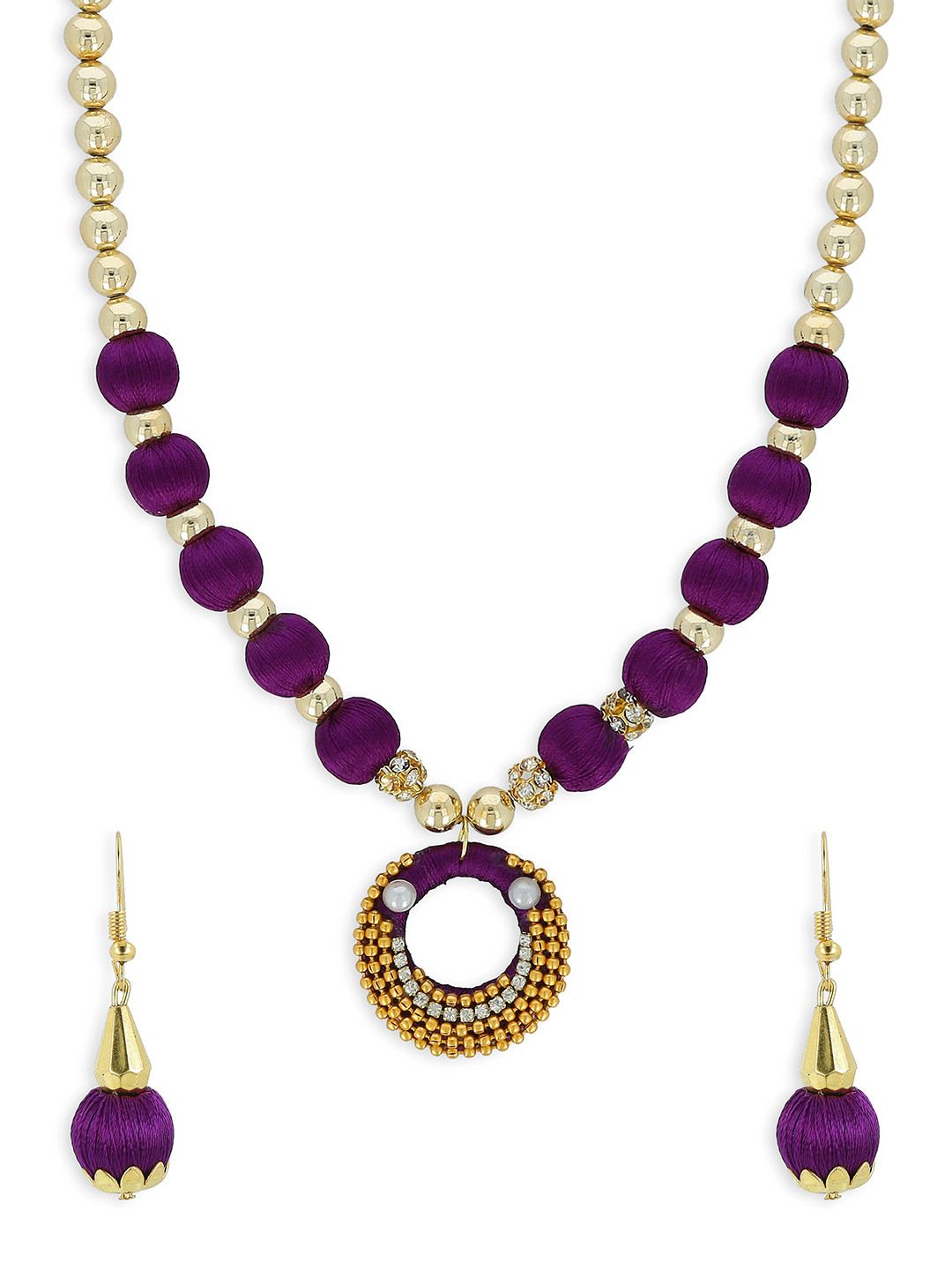 AKSHARA Girls Gold-Plated Stones-Studded & Thread Wrapped Beaded Jewellery Set