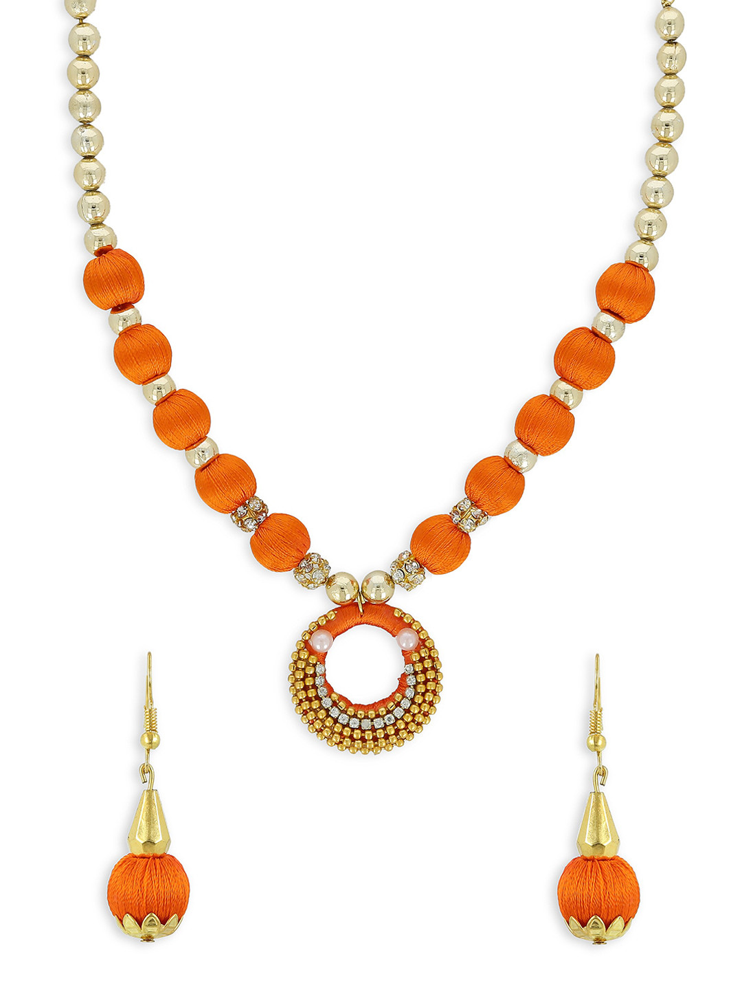 AKSHARA Gold-Plated Stone-Studded & Thread Wrapped Beaded Jewellery Set