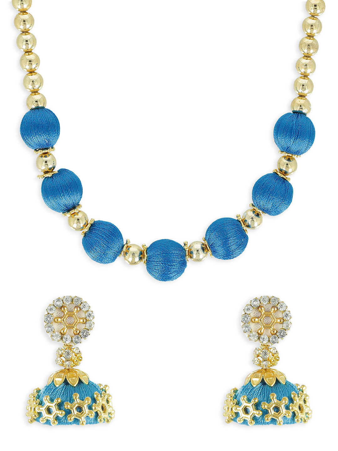 AKSHARA Girls Girls Gold-Plated Stone-Studded & Beaded Jewellery Set