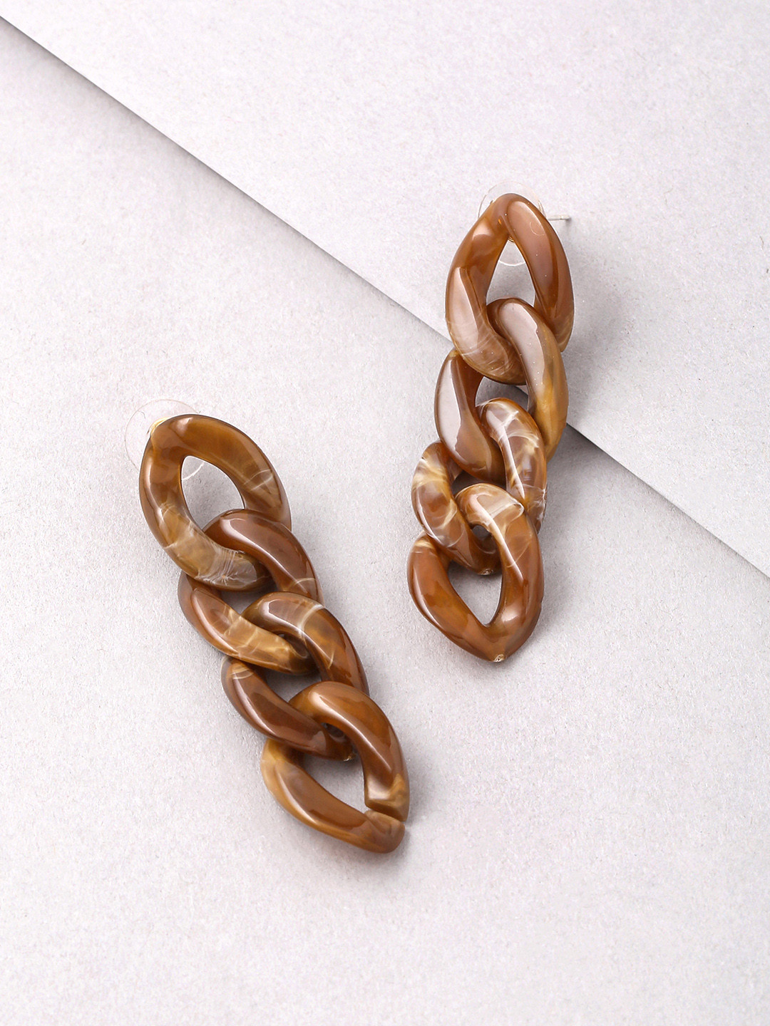 Unwind by Yellow Chimes Brown Chain Designed Drop Earrings