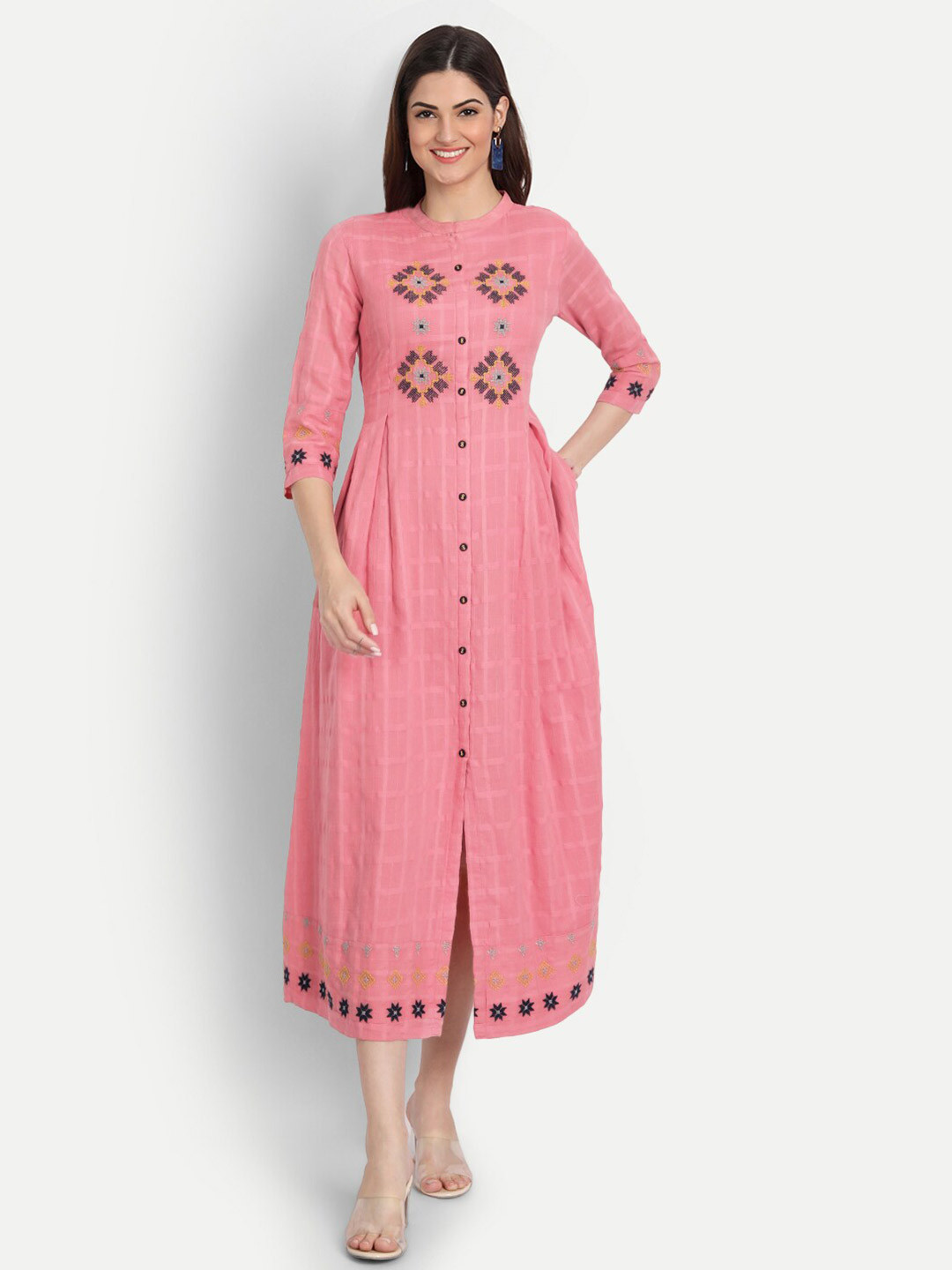 SUTI Cotton Floral Ethnic Midi Ethnic Dress