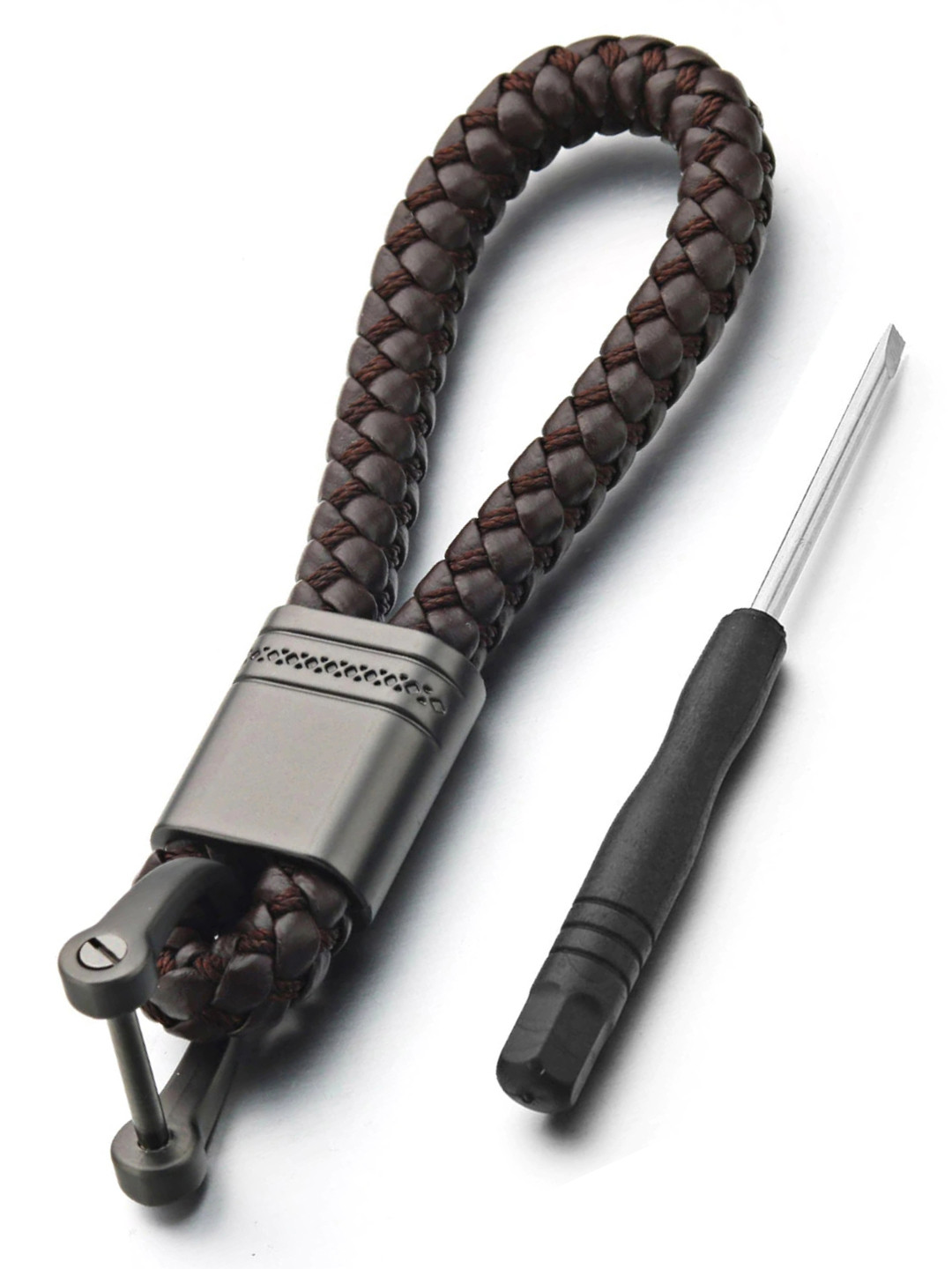 CONTACTS Braided Leather Strap Key Chain Ring