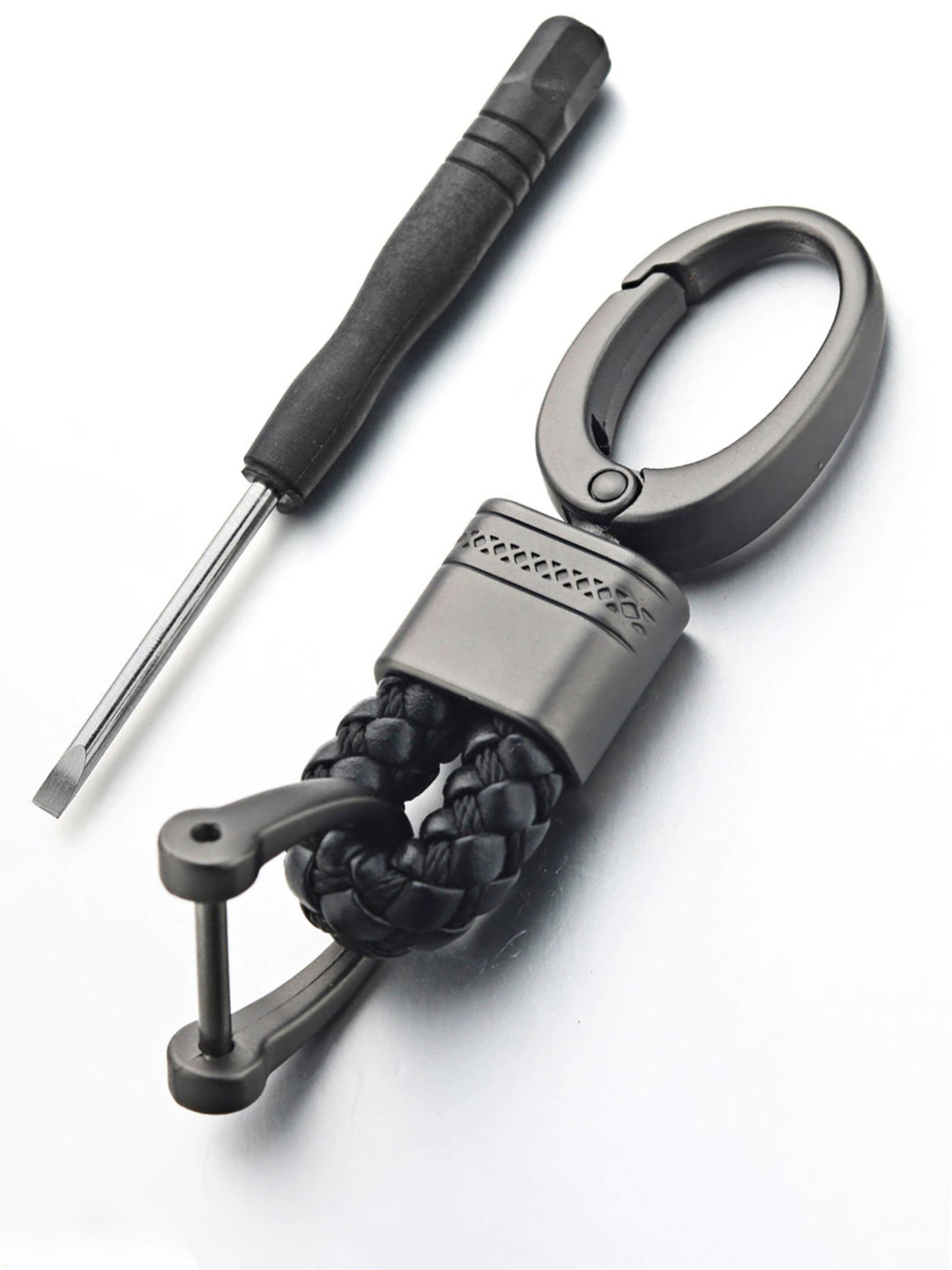 CONTACTS Black Leather & Metal Key chain