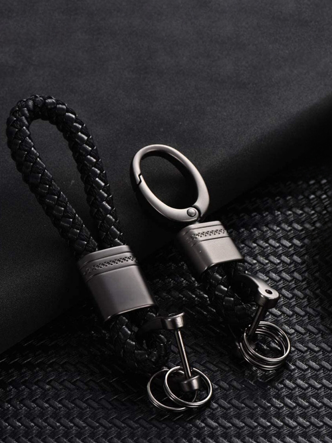 CONTACTS Braided Leather Strap Key Chain Ring