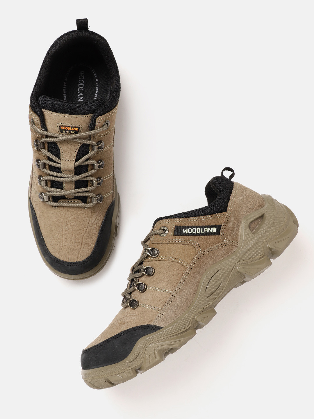 Woodland Men Nubuck Leather Textured Sneakers