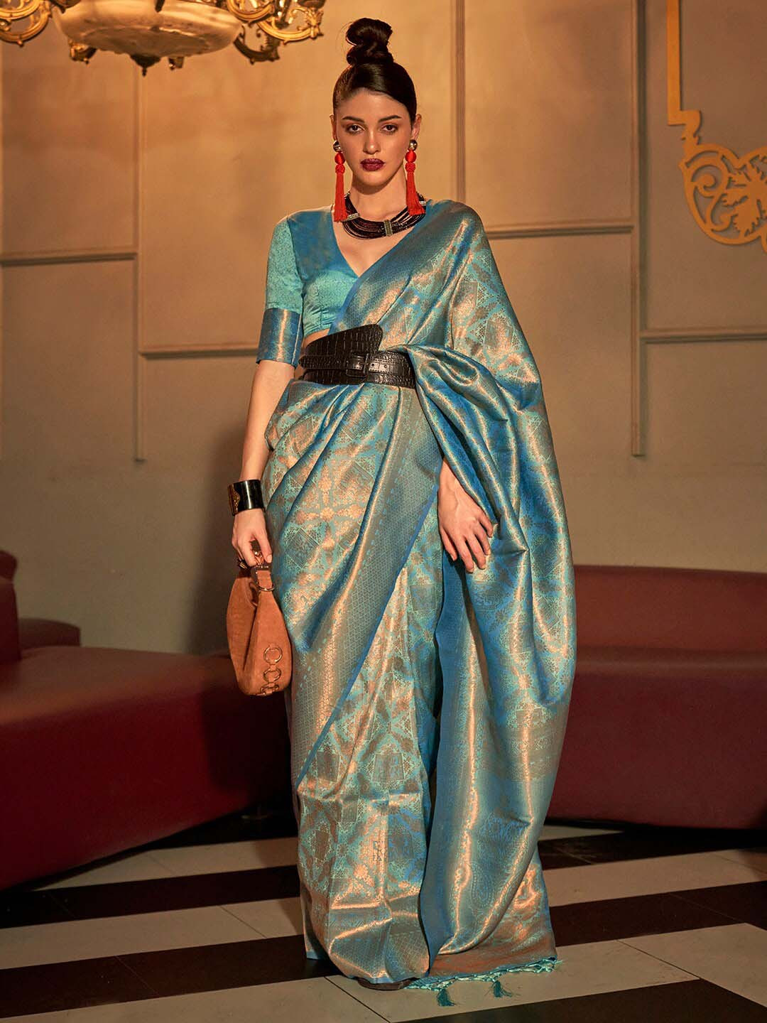 Saree mall Ethnic Motifs Zari Kanjeevaram Sarees