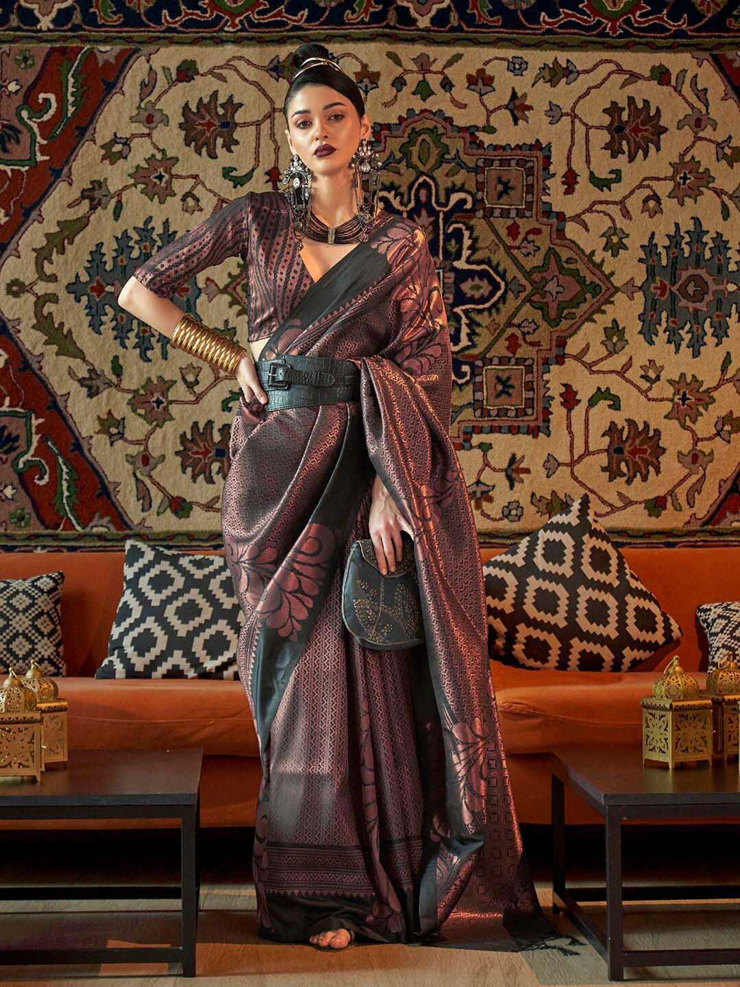Saree mall Striped Zari Traditional Woven Design Kanjeevaram Sarees