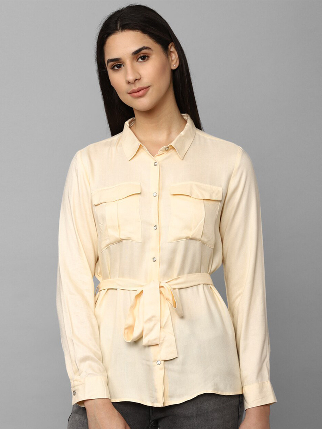 Allen Solly Woman Spread Collar Tie-Ups with Two Flap Pocket Casual Shirt