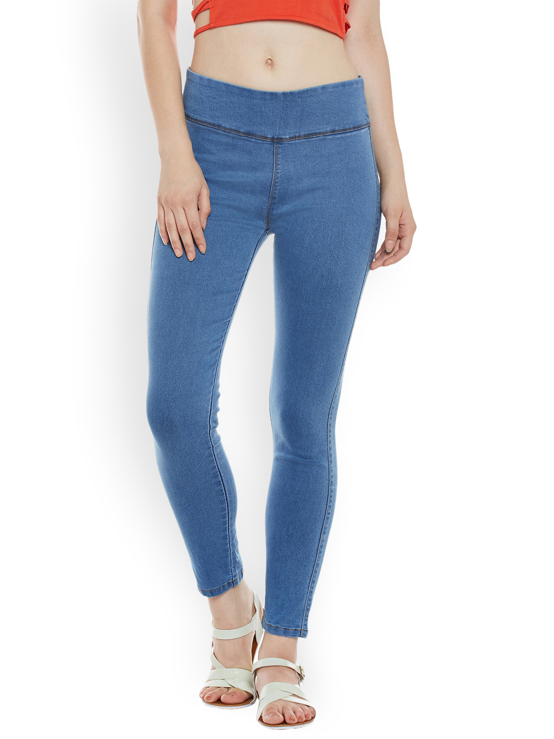 Miss Chase Blue Super Skinny Fit Denim-Look Jeggings
