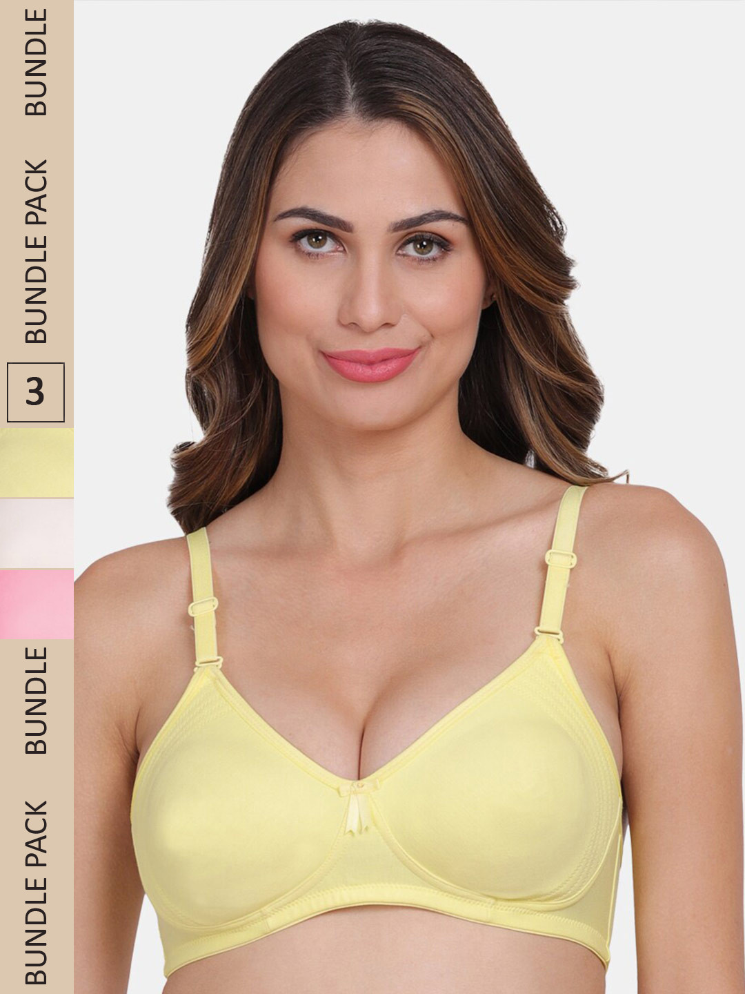 Amour Secret Pack of 3 Non Padded Non-Wired All Day Comfort Everyday Bra B404_Pnk_Skn_Ylw