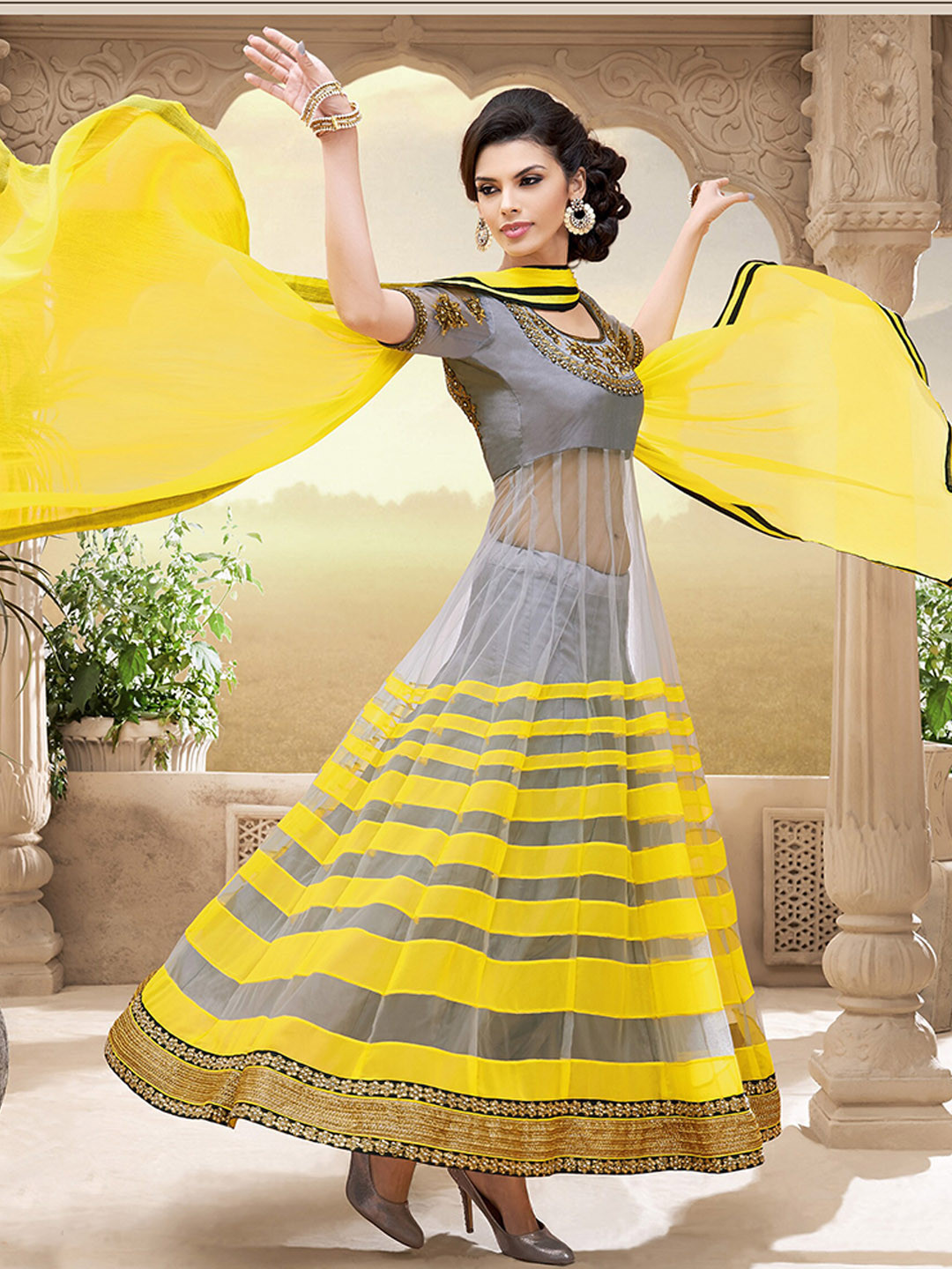 SAPTRANGI Women Embroidered Maxi With Dupatta