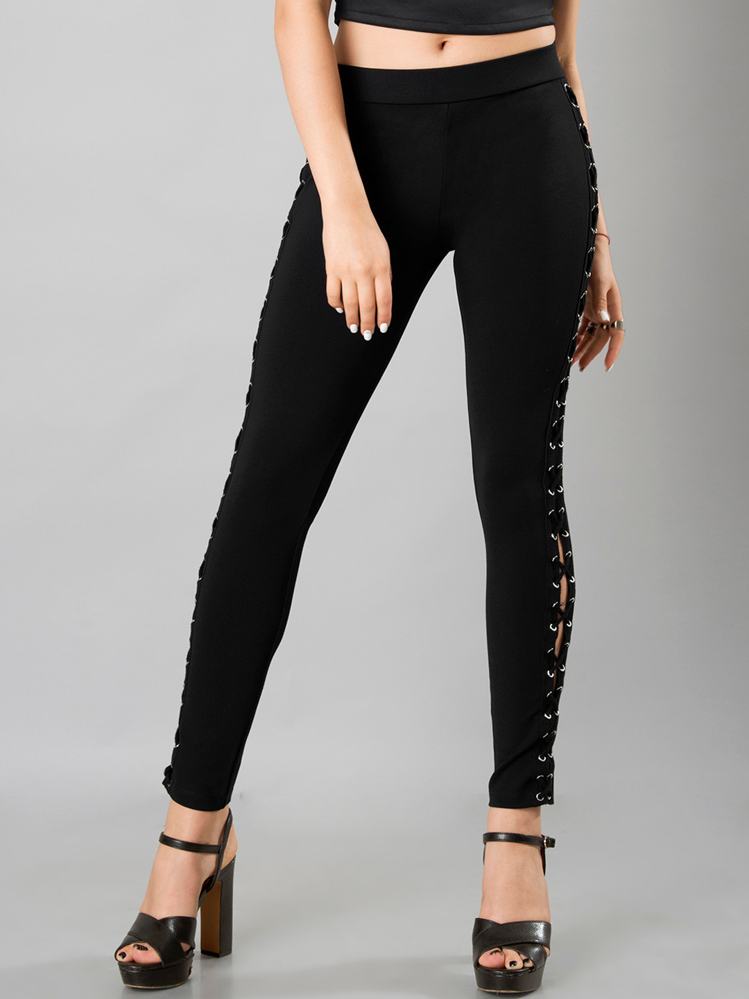 Buy FabAlley Black Treggings With Lace 