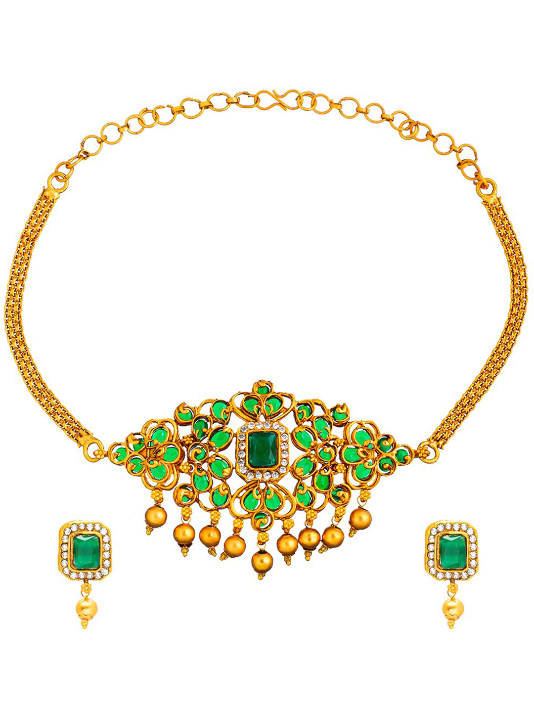 Shining Jewel - By Shivansh Antique Gold-Plated CZ Stone-Studded Choker Jewellery Set