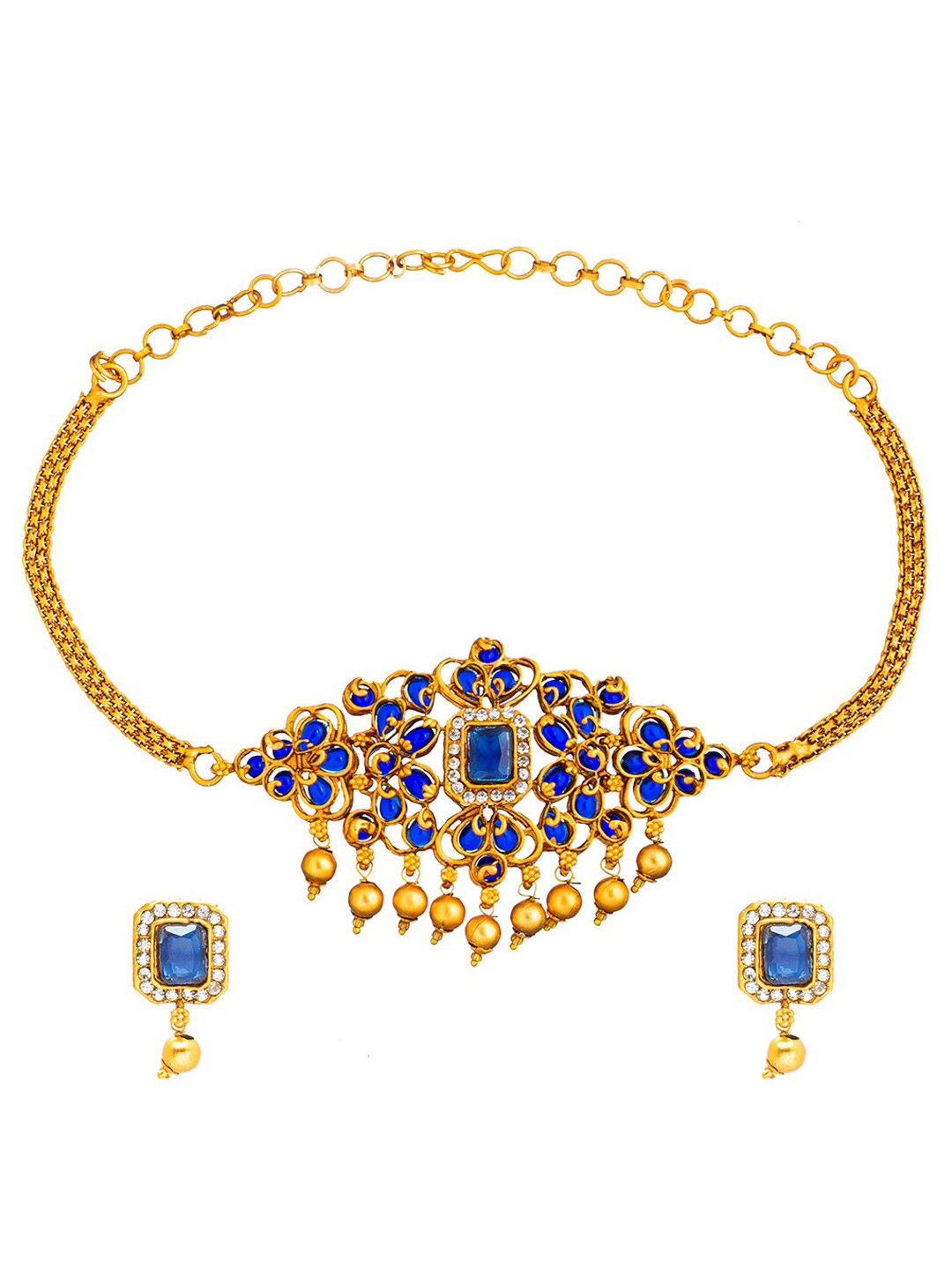 Shining Jewel - By Shivansh Antique Gold-Plated CZ Stone-Studded Choker Jewellery Set