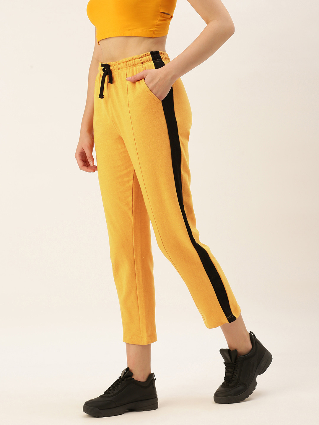 ARISE Women Yellow & Black Striped Track Pants