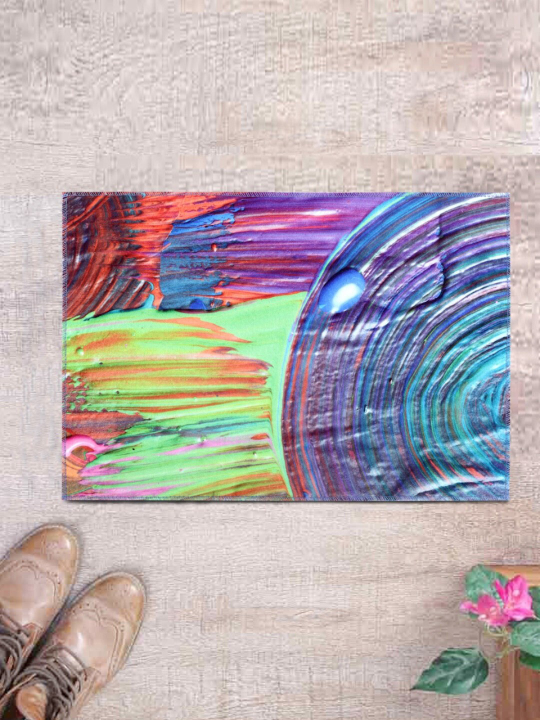 ROMEE Purple & Green Abstract Digital 3D Printed Anti-Skid Doormat