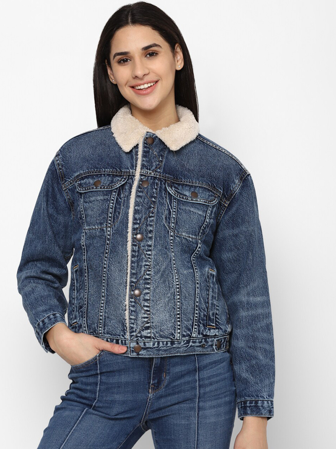 AMERICAN EAGLE OUTFITTERS Women Solid Spread Collar Denim Jacket