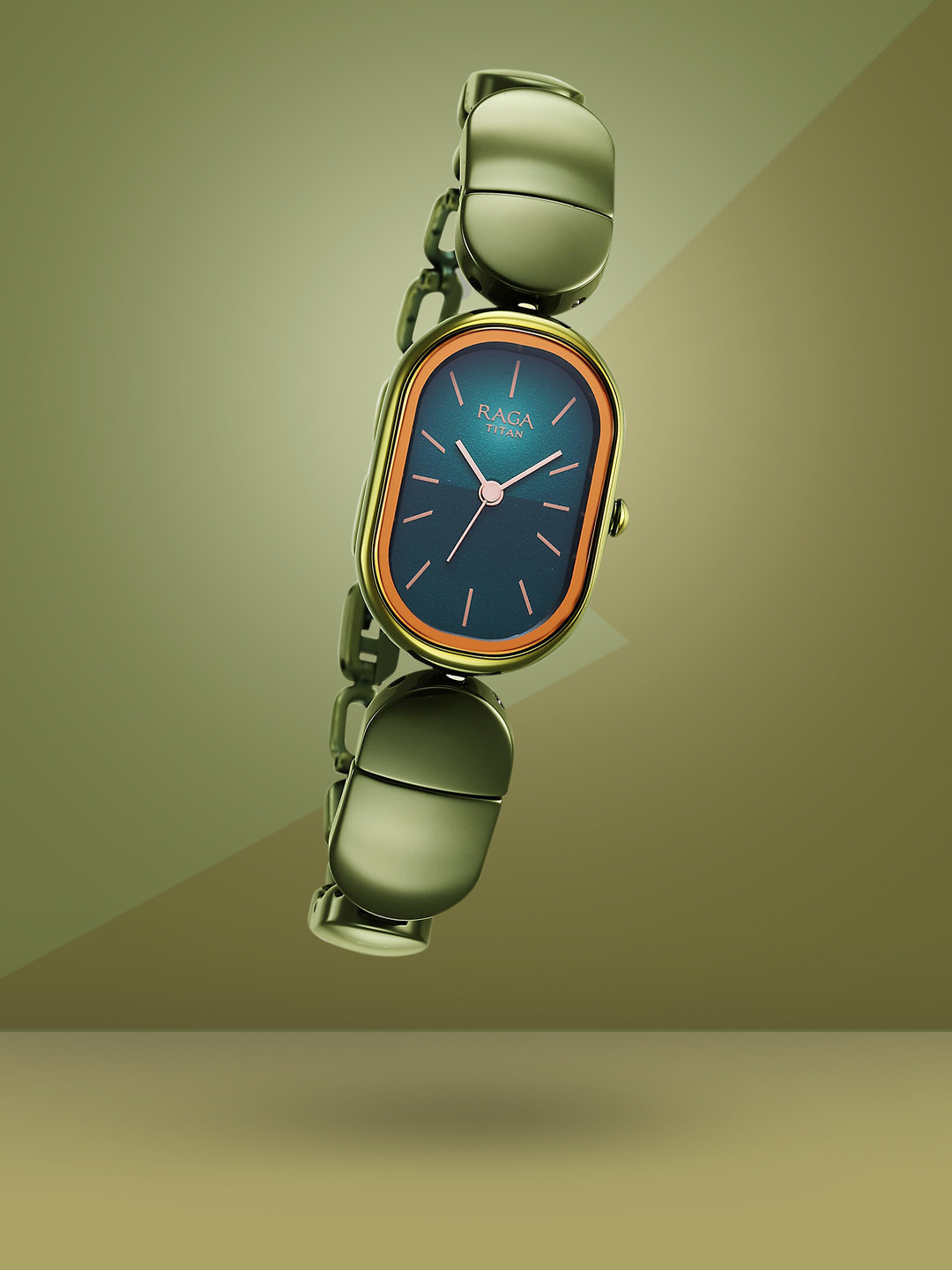 Titan Women Green Brass Dial & Green Ceramic Bracelet Style Straps Analogue Watch