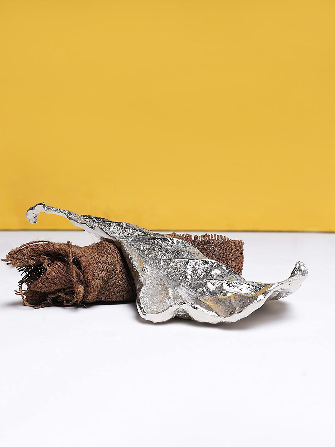 CASA DECOR Royal Odyssey Silver Toned Metal Leaf Tray