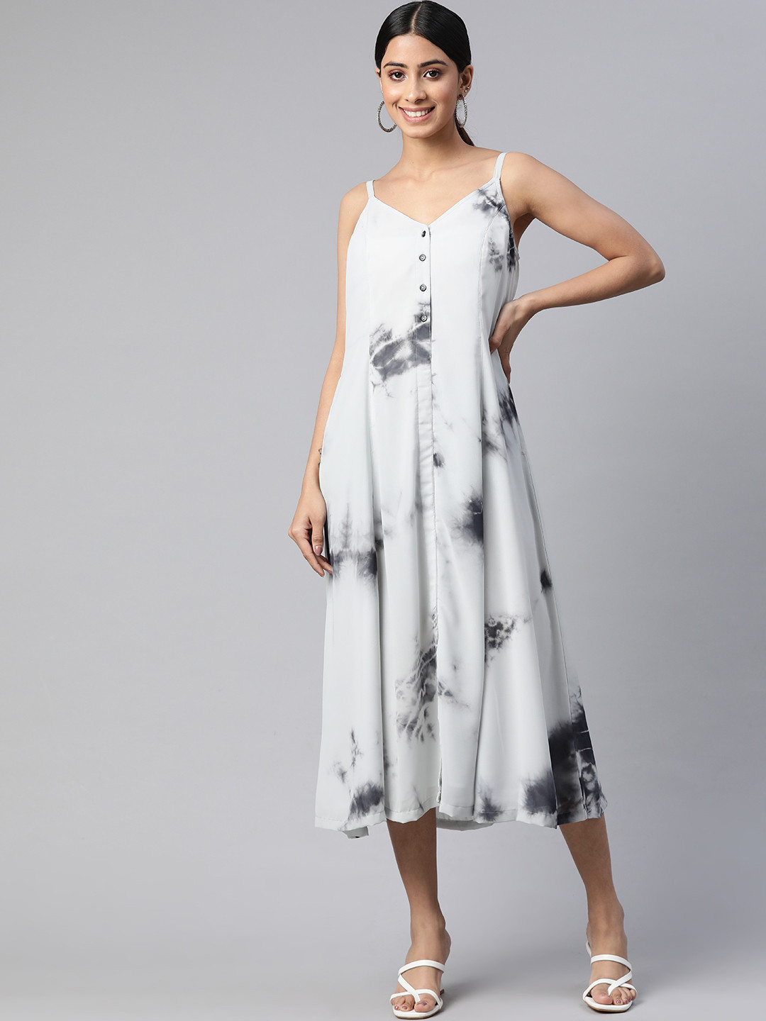 Ayaany Tie and Dye Dyed Georgette A-Line Midi Dress