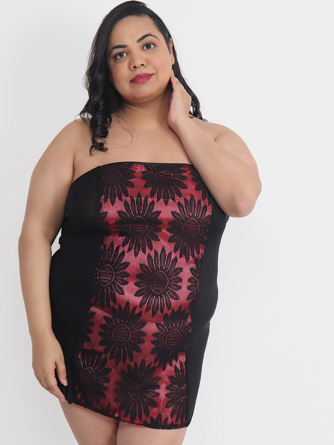Klamotten Plus Size Strapless Printed Baby Doll