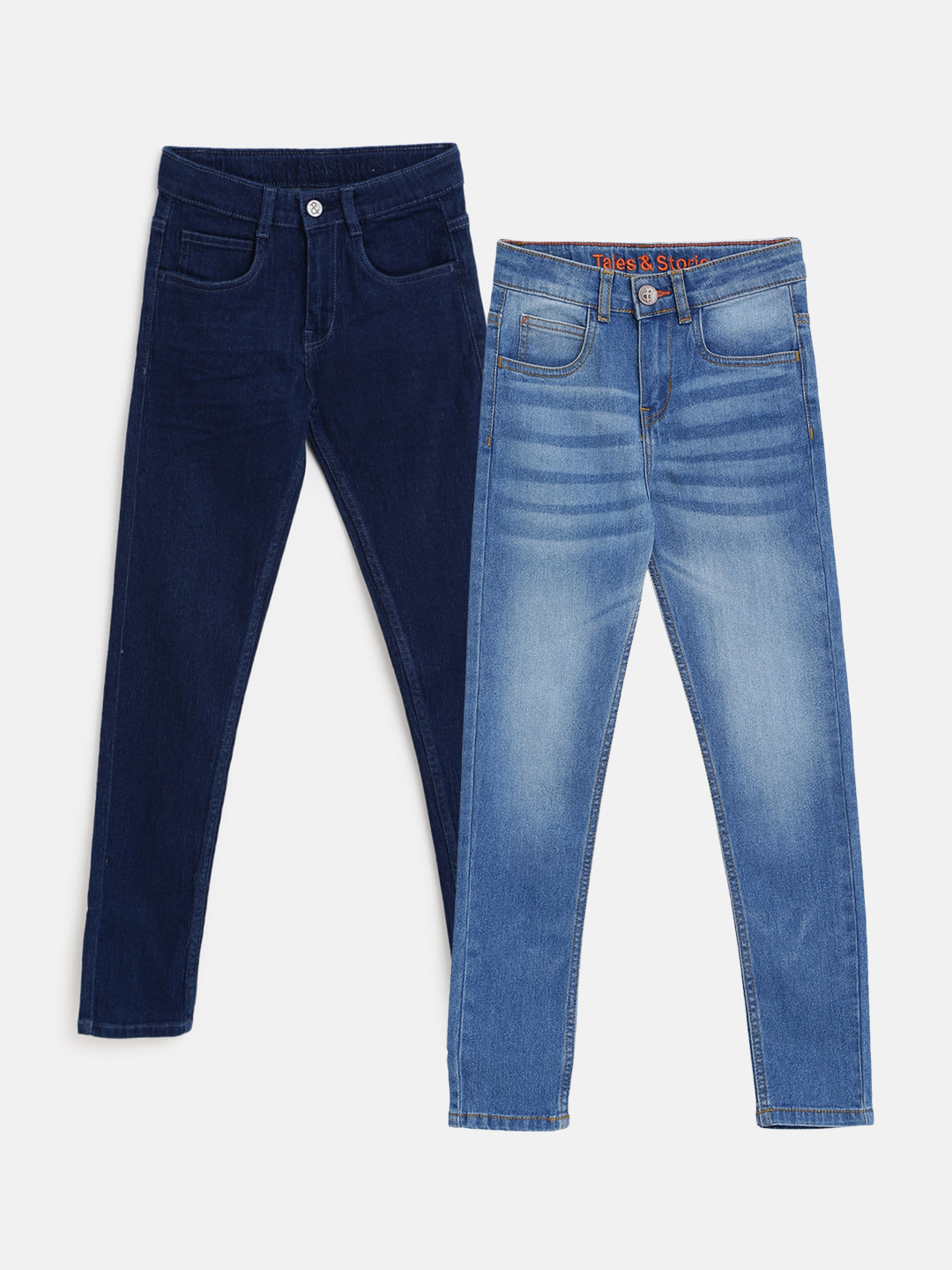 TALES & STORIES Boys Pack of 2 Cotton Slim Fit Slash Knee Stretchable Jeans