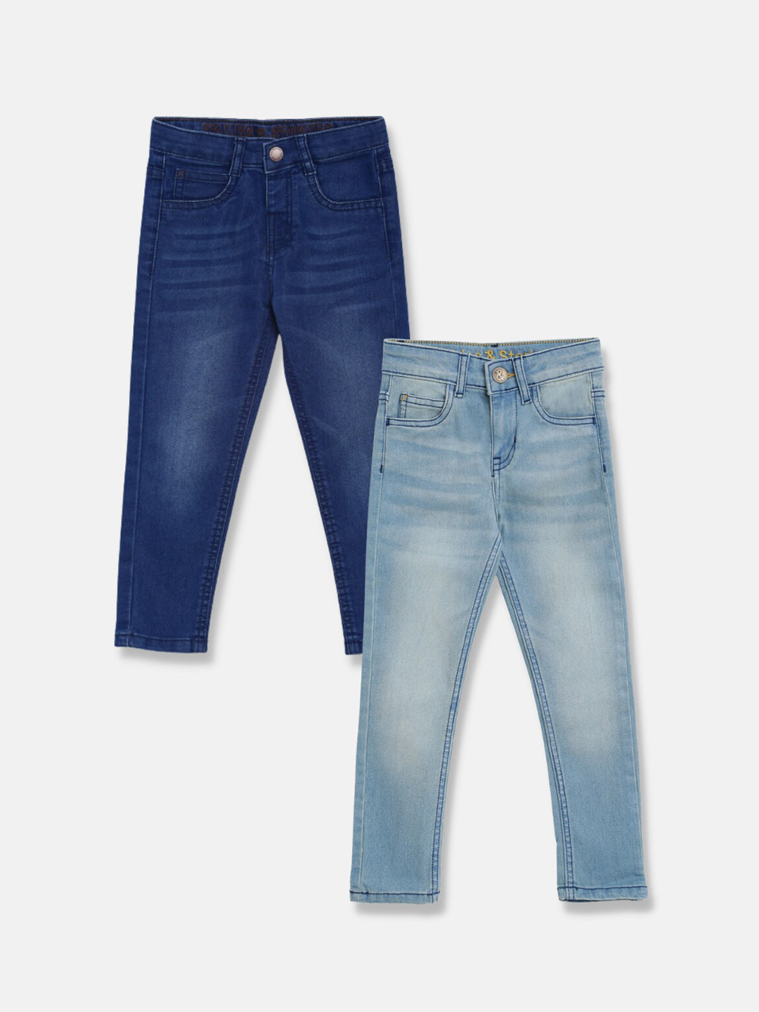 TALES & STORIES Set of 2 Boys Slim Fit Low Distress Light Fade Stretchable Jeans