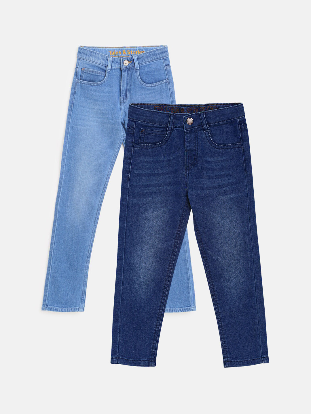 TALES & STORIES Boys Set of 2 Slim Fit Slash Knee Light Fade Stretchable Jeans