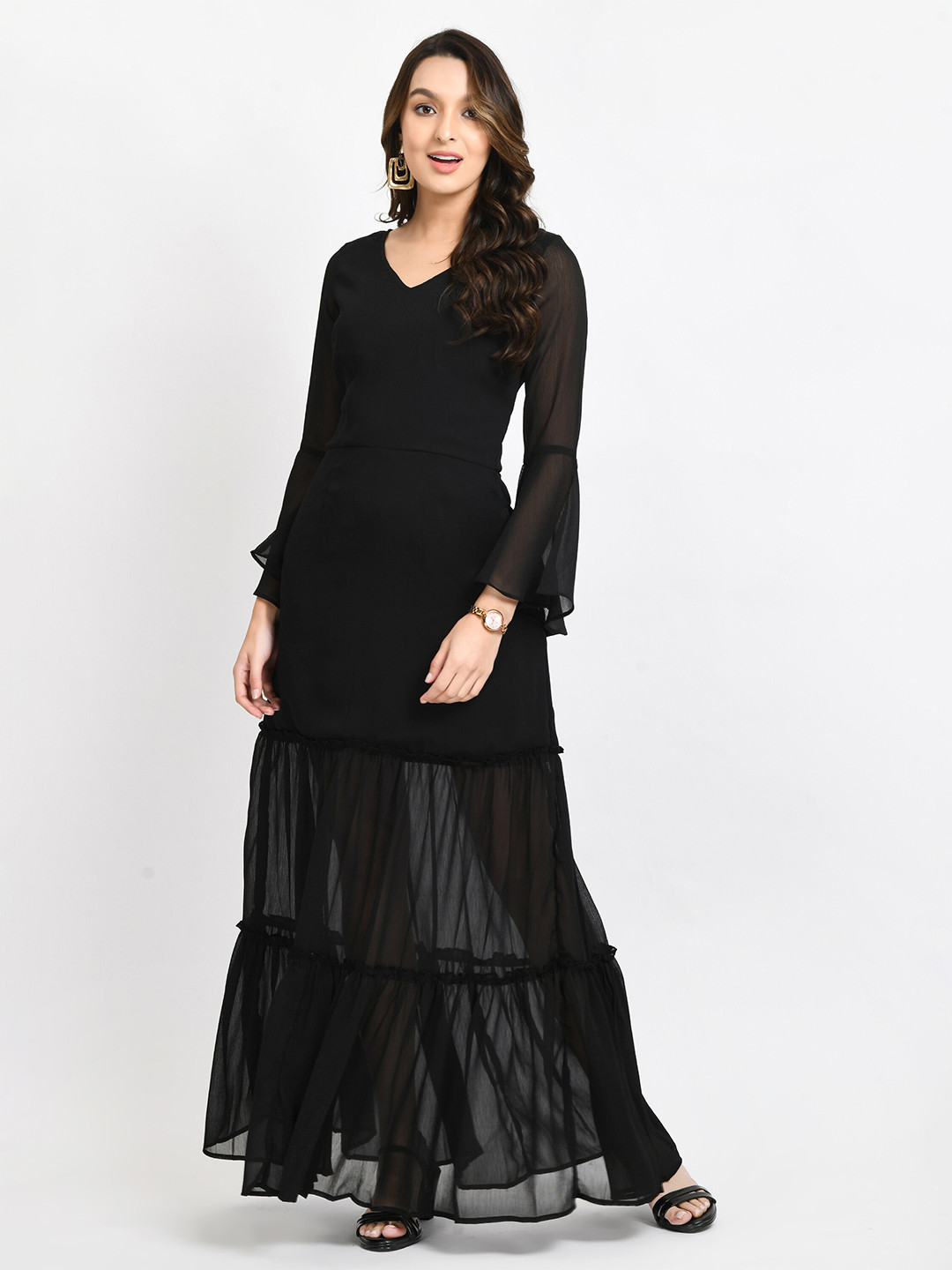V&M Chiffon A-Line Tiered Maxi Dress