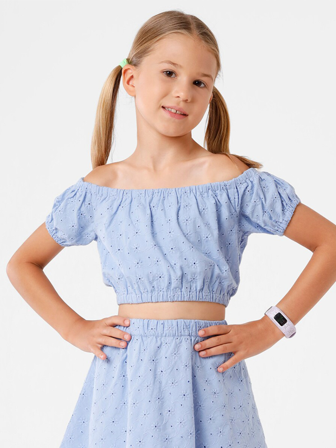 KATE & OSCAR Girls Cotton Off-Shoulder Bardot Crop Top