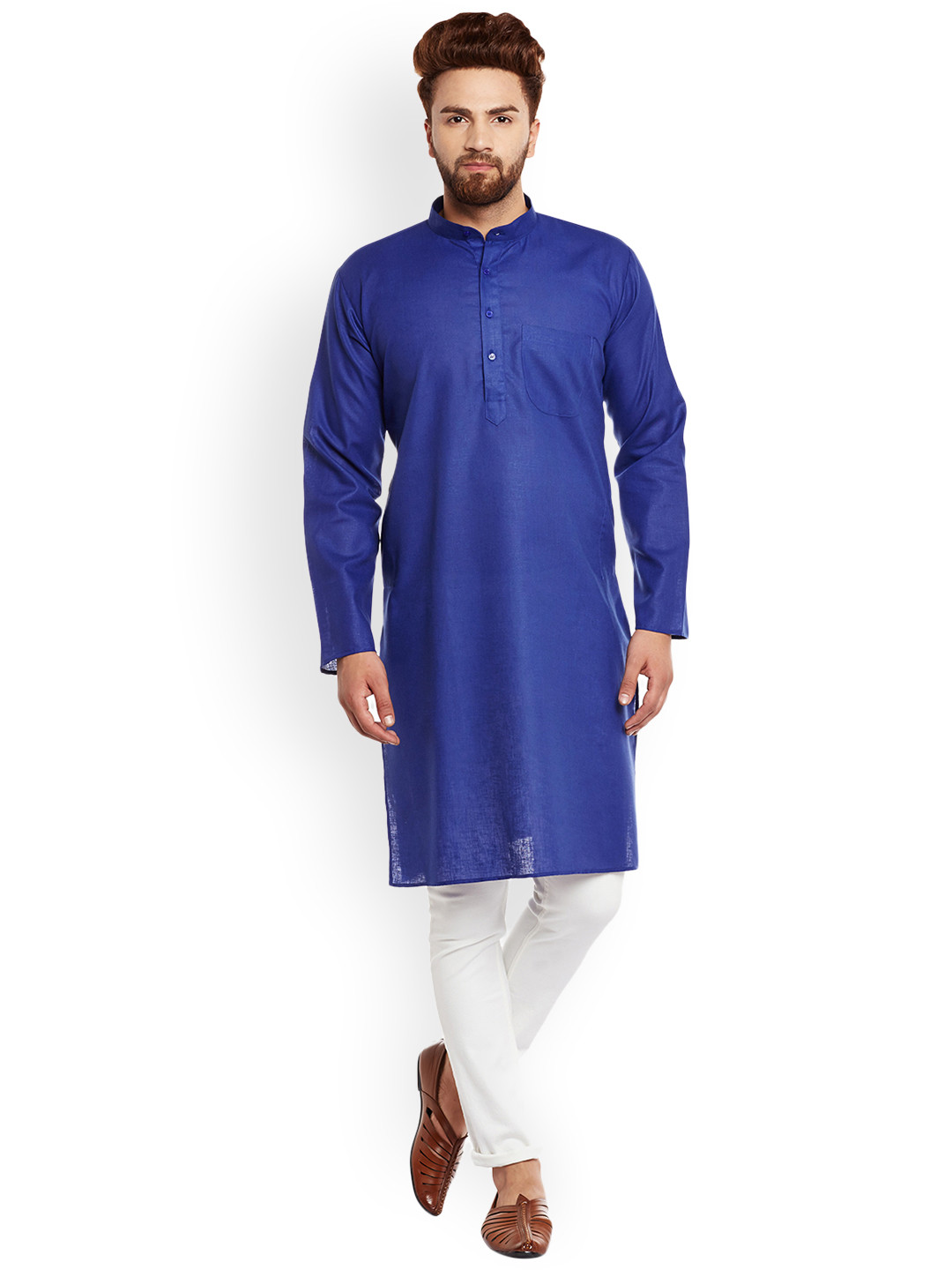SOJANYA Men Blue Solid Straight Kurta