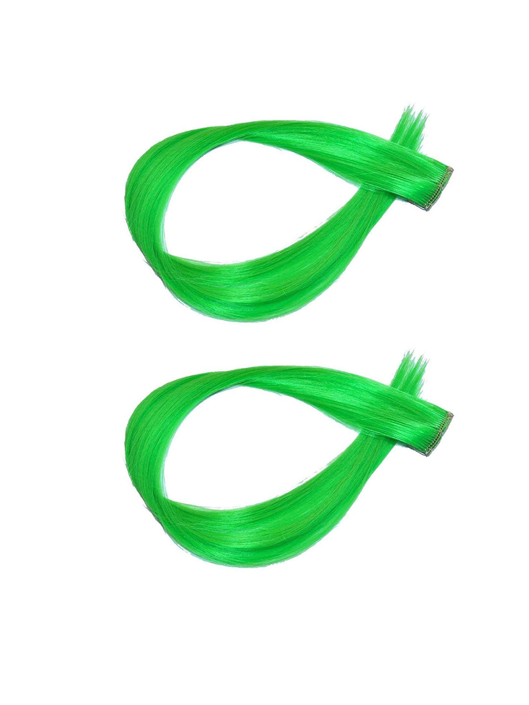 CHRONEX Set of 2 18 Inch Straight Single Clip Hair Streak Color Hair Extension- Green