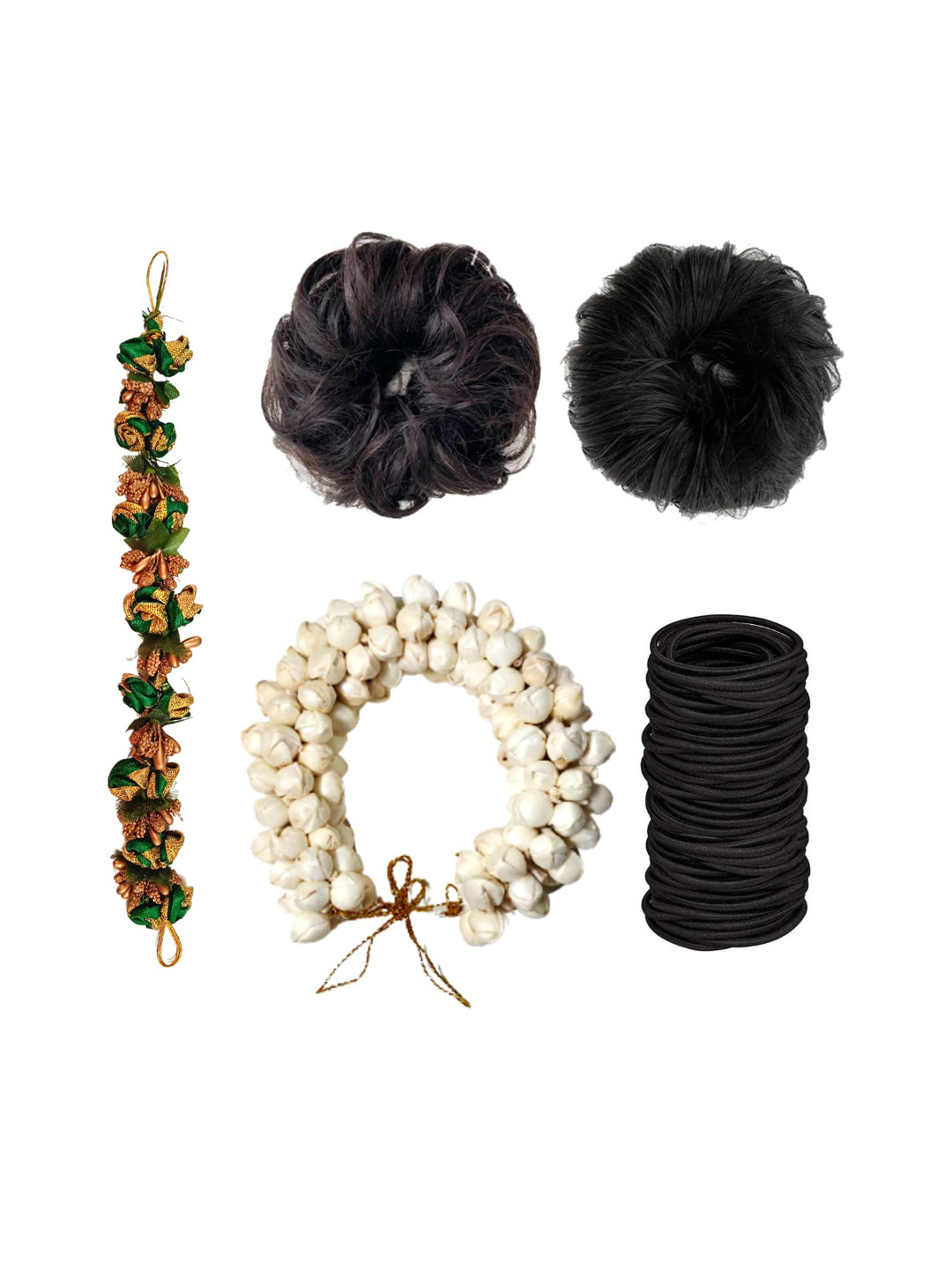 CHRONEX Set Of 5 Gajra, Messy Bun & Hair Ties Hair Accessories