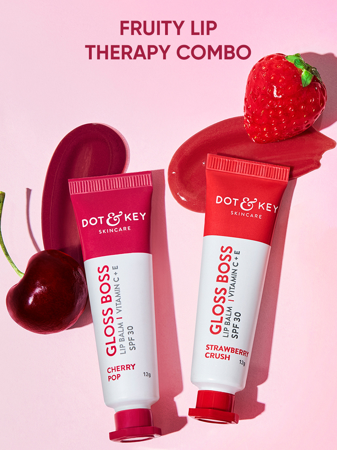 DOT & KEY Fruity Lip Therapy-Softens Dry, Flaky & Chapped Lips - Strawberry & Cherry SPF30